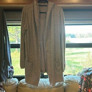 Women’s long sleeve hooded cardigan size Large by Barefoot Dreams colorAshPewter
